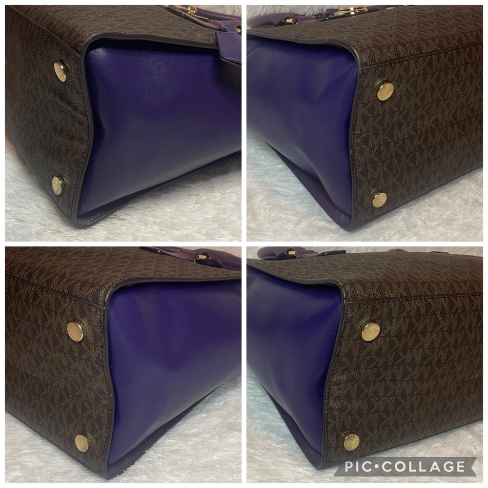 Michael Kors Hamilton Plum Violet Leather & Signature Monogram Canvas Satchel - Picture 11 of 17